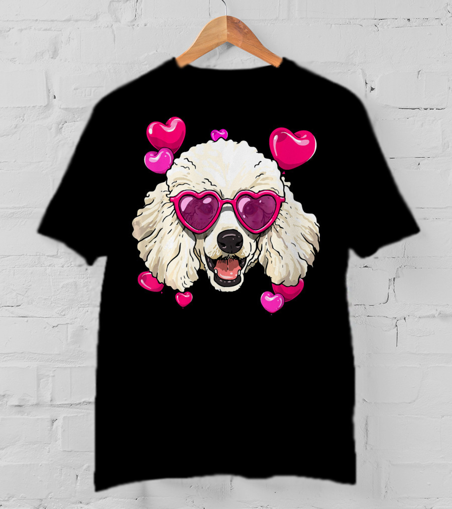 Poodle Valentines Day Heart Glasses Cute Dog T-Shirt