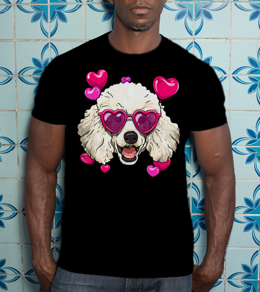 Poodle Valentines Day Heart Glasses Cute Dog T-Shirt