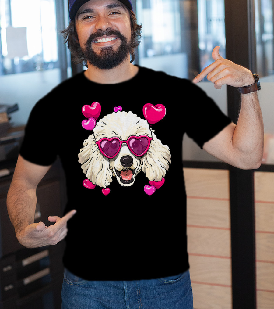 Poodle Valentines Day Heart Glasses Cute Dog T-Shirt