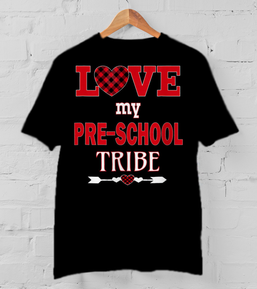LOVE My Preschool Tribe Buffalo Plaid Heart Arrow T-Shirt