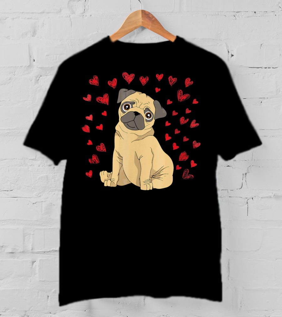 Pug Dog Lover Puppy Surrounded By Red Hearts T-Shirt