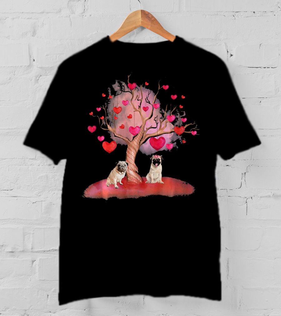Pug Dog Heart Tree Valentine's Day Romance Bash T-Shirt