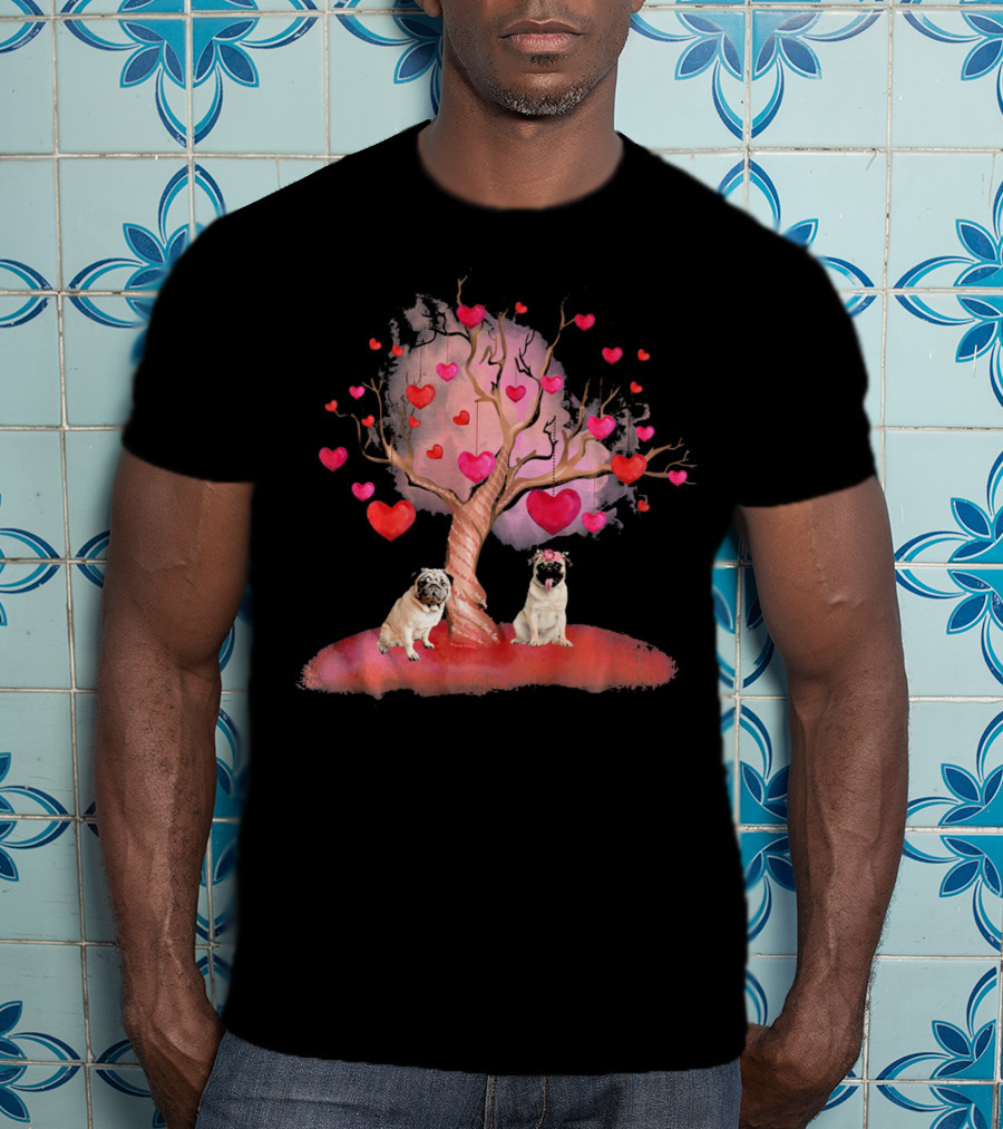 Pug Dog Heart Tree Valentine's Day Romance Bash T-Shirt