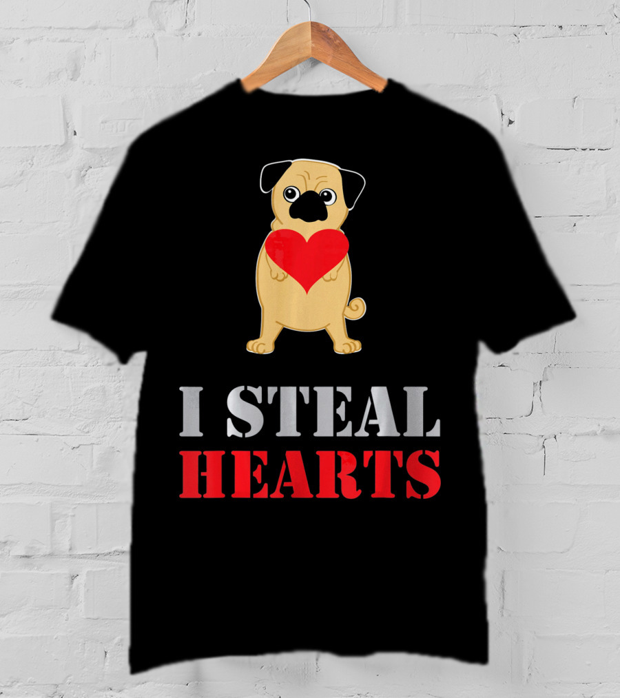 Pug Dog I Steal Hearts Valentine T-Shirt