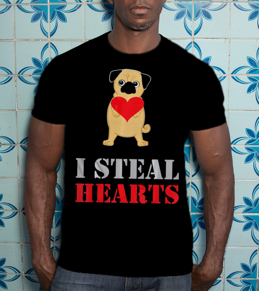 Pug Dog I Steal Hearts Valentine T-Shirt