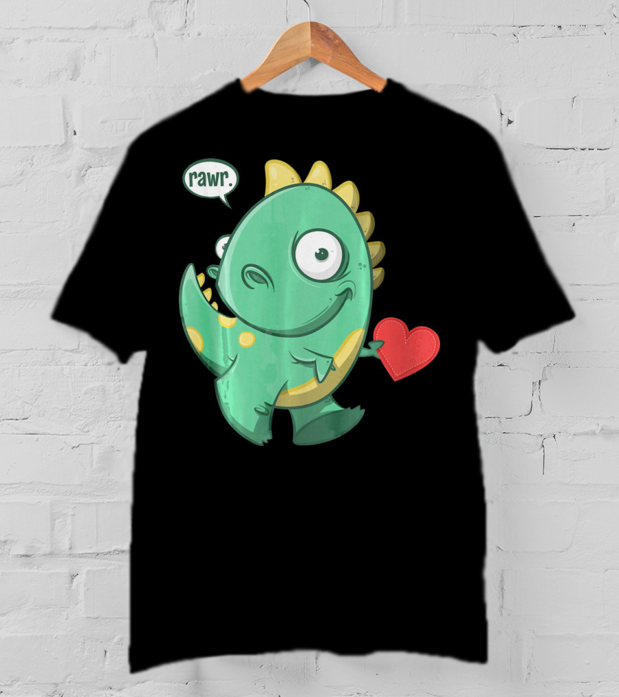 RAWR Dinosaur Holding Heart Valentines Day T-Shirt