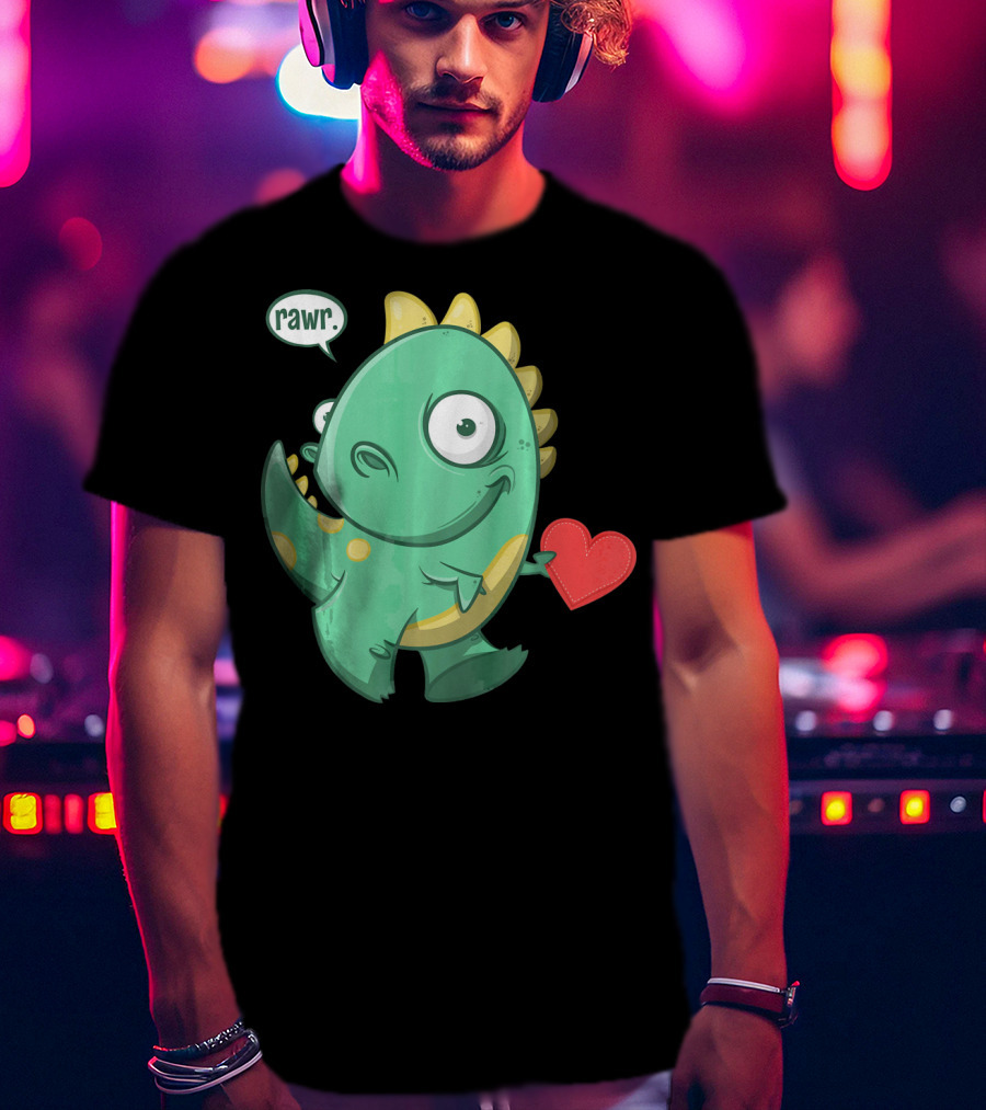 RAWR Dinosaur Holding Heart Valentines Day T-Shirt