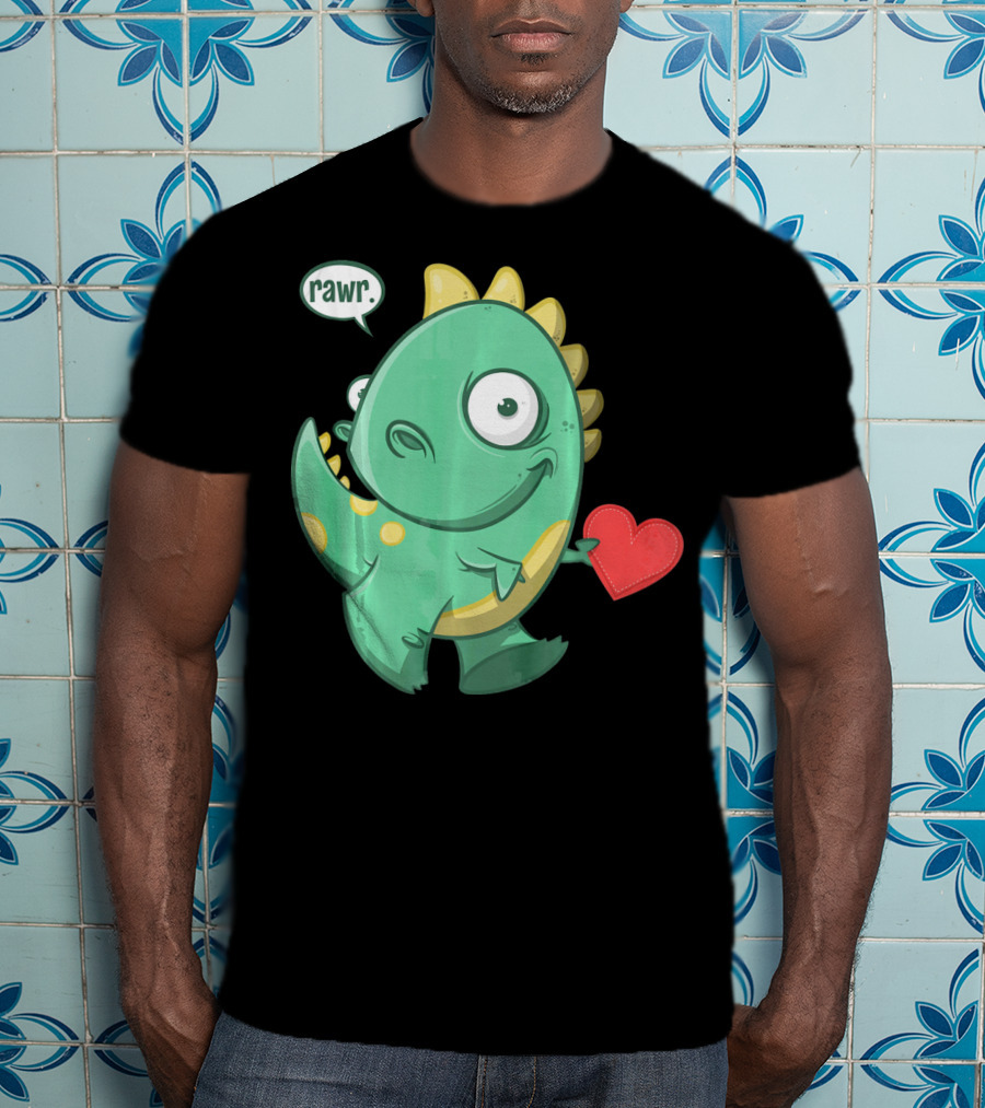 RAWR Dinosaur Holding Heart Valentines Day T-Shirt