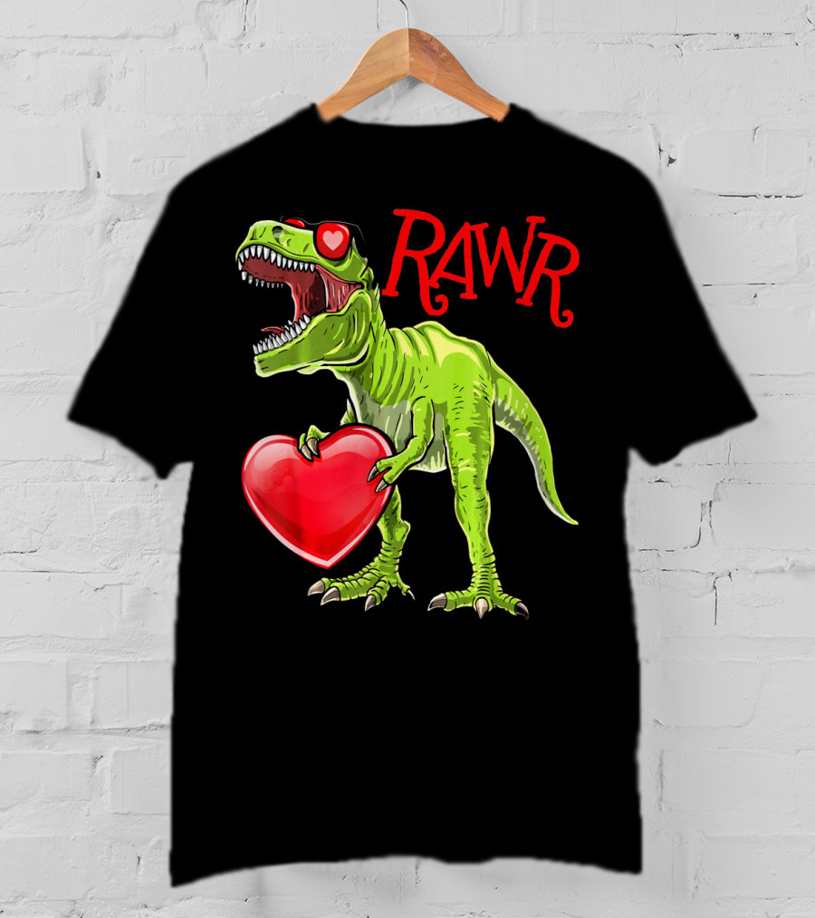 Rawr Valentine's Day T-Rex Dinosaur With Heart T-Shirt