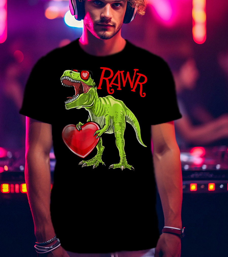 Rawr Valentine's Day T-Rex Dinosaur With Heart T-Shirt