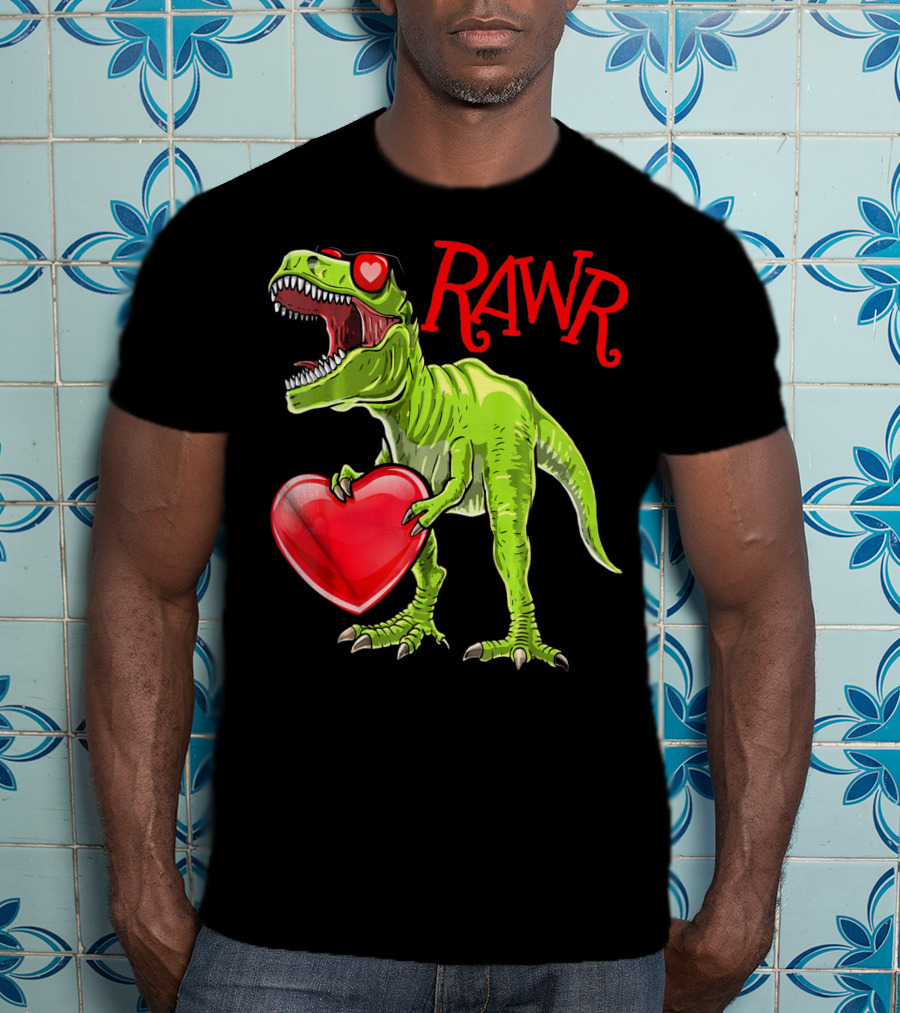 Rawr Valentine's Day T-Rex Dinosaur With Heart T-Shirt