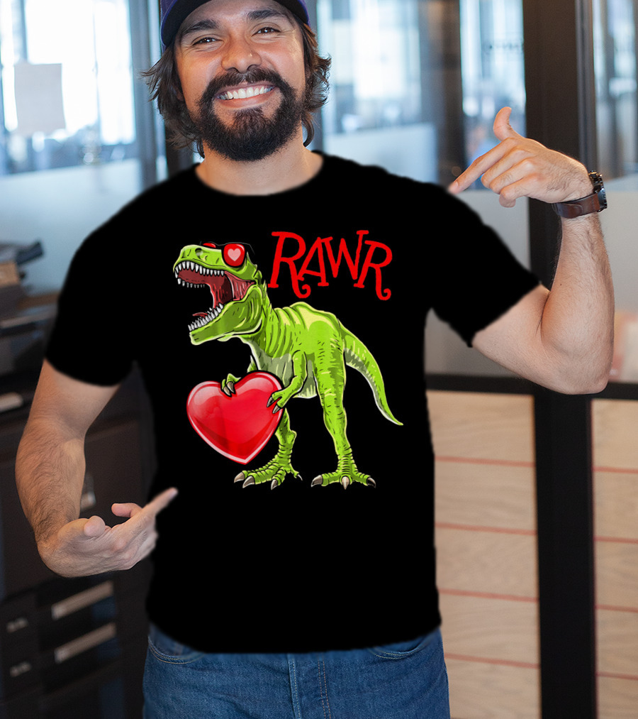 Rawr Valentine's Day T-Rex Dinosaur With Heart T-Shirt