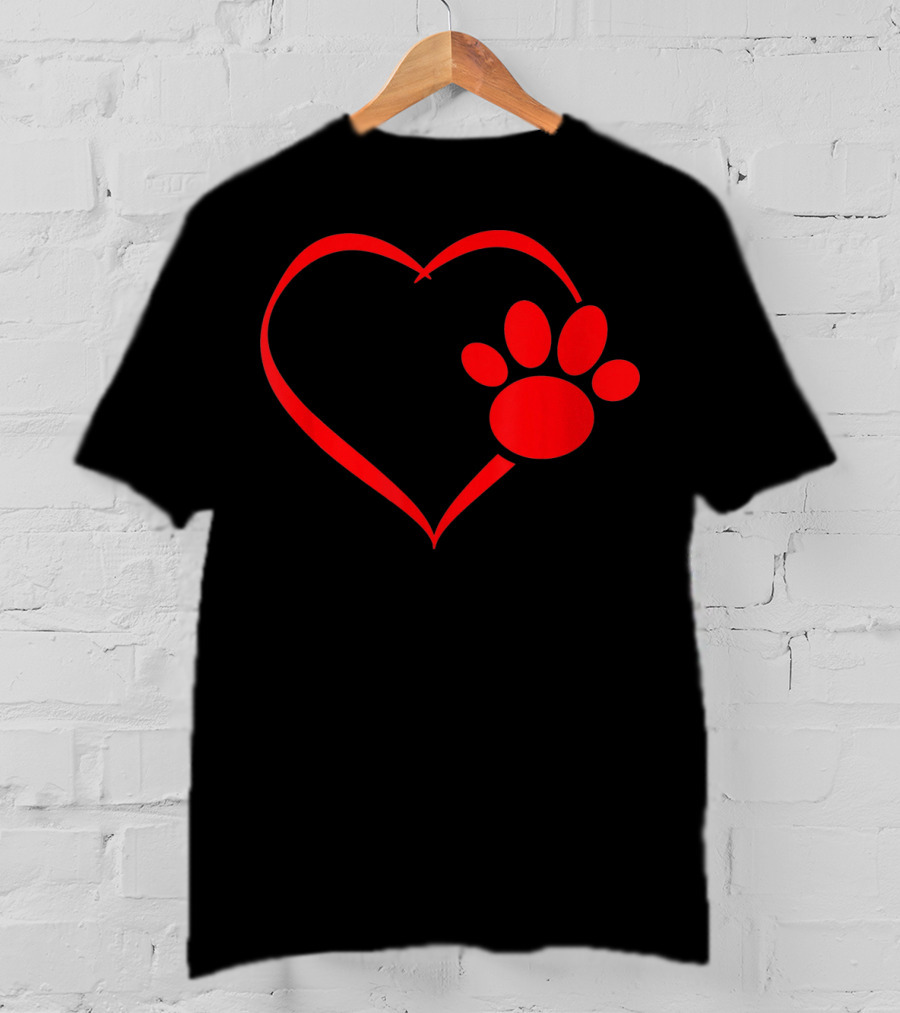 Red Heart Dog And Cat Paw Print Heart Va Love Pet Pawprint T-Shirt