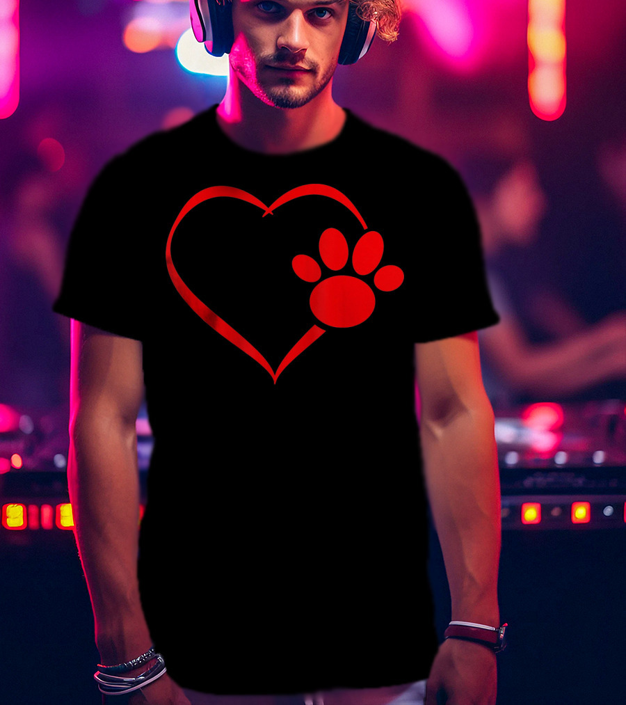 Red Heart Dog And Cat Paw Print Heart Va Love Pet Pawprint T-Shirt