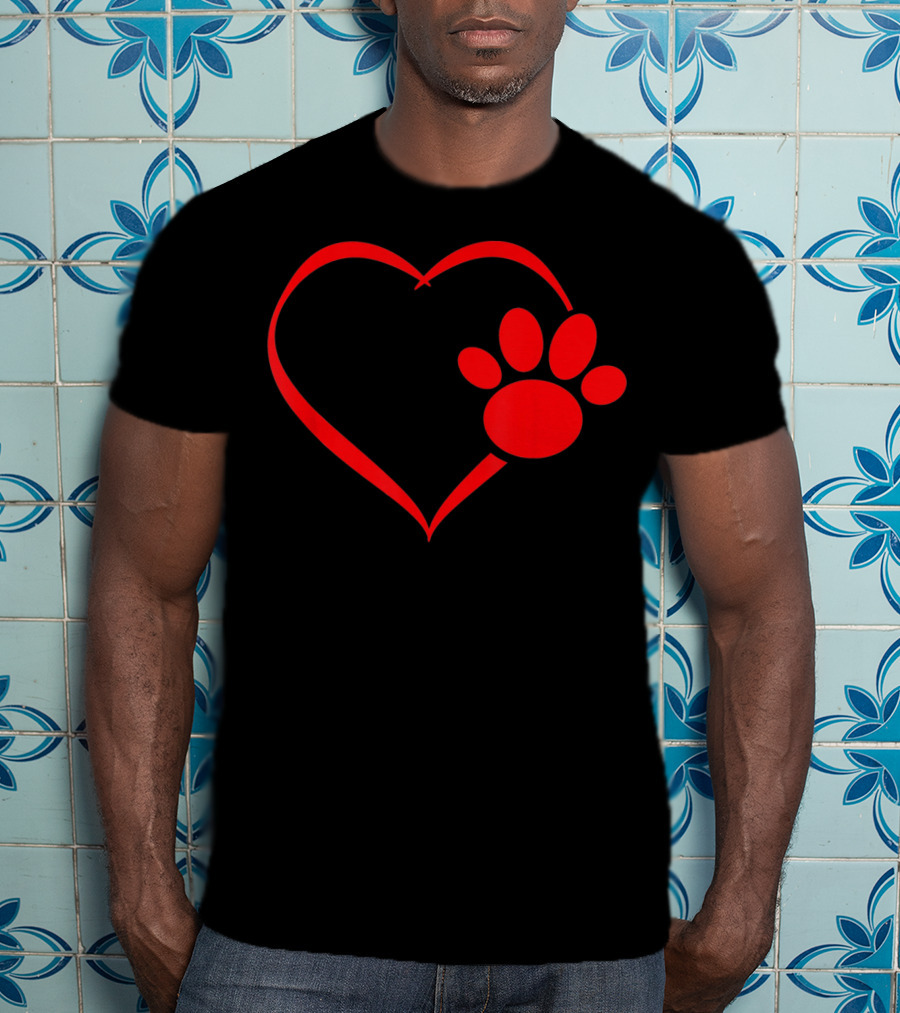 Red Heart Dog And Cat Paw Print Heart Va Love Pet Pawprint T-Shirt