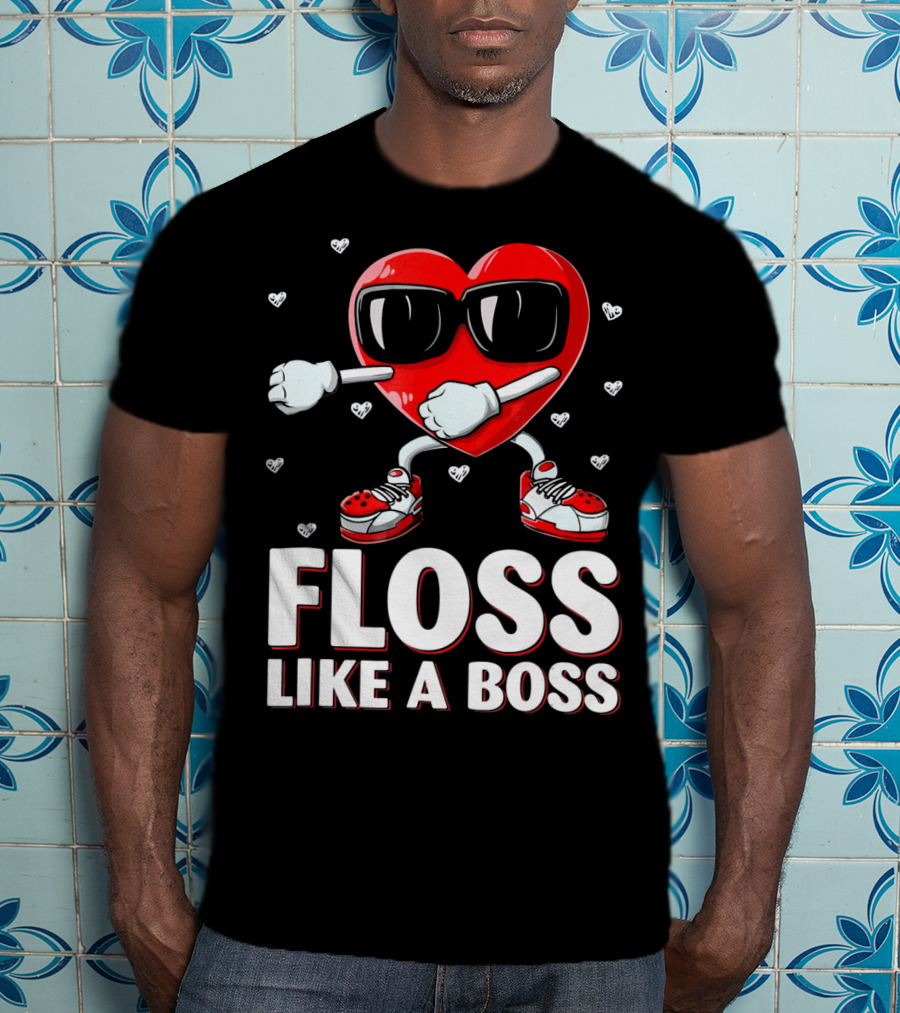 Floss Like A Boss Red Heart Valentine's Day Humor T-Shirt
