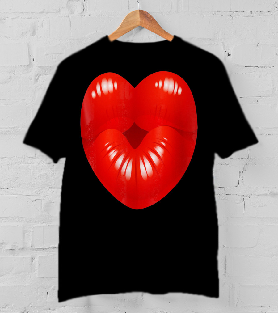 Red Lips Heart Kiss Kisses Valentine T-Shirt