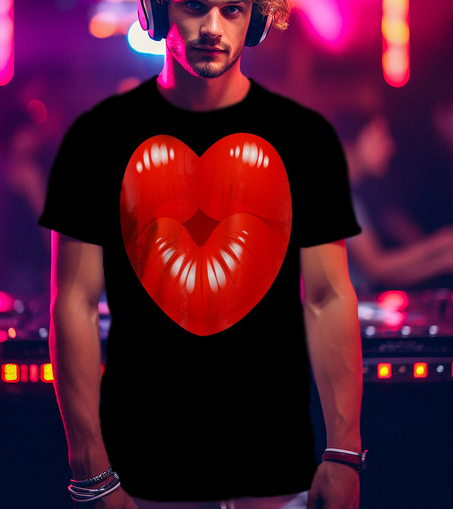 Red Lips Heart Kiss Kisses Valentine T-Shirt