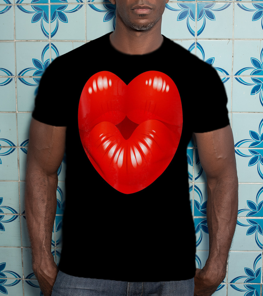Red Lips Heart Kiss Kisses Valentine T-Shirt