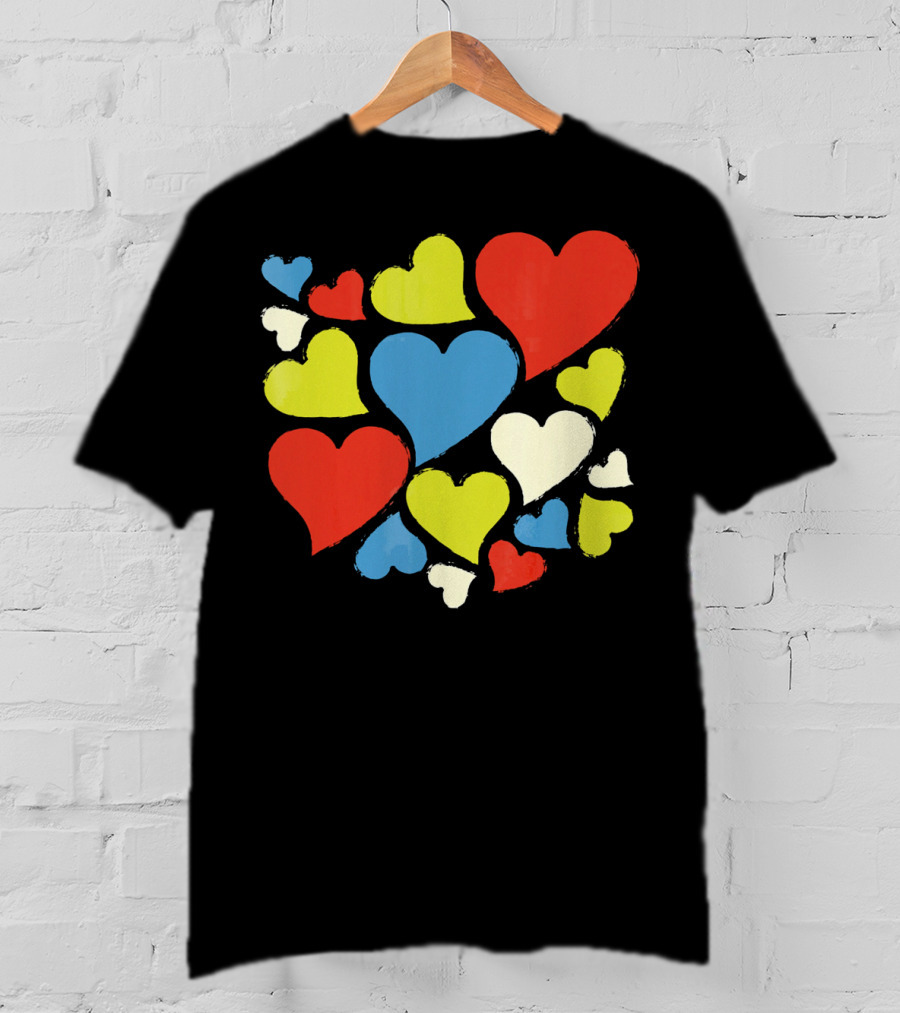 Retro Multicolor Hearts For Valentine's Day T-Shirt