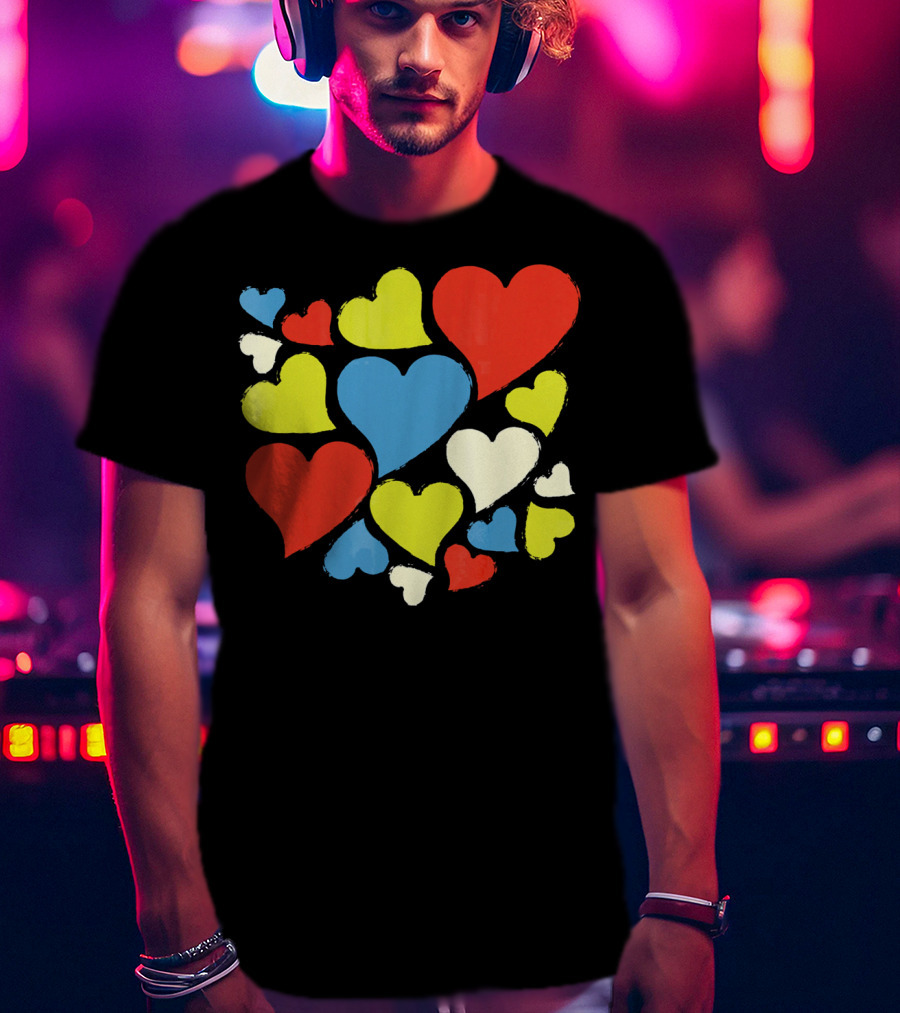 Retro Multicolor Hearts For Valentine's Day T-Shirt