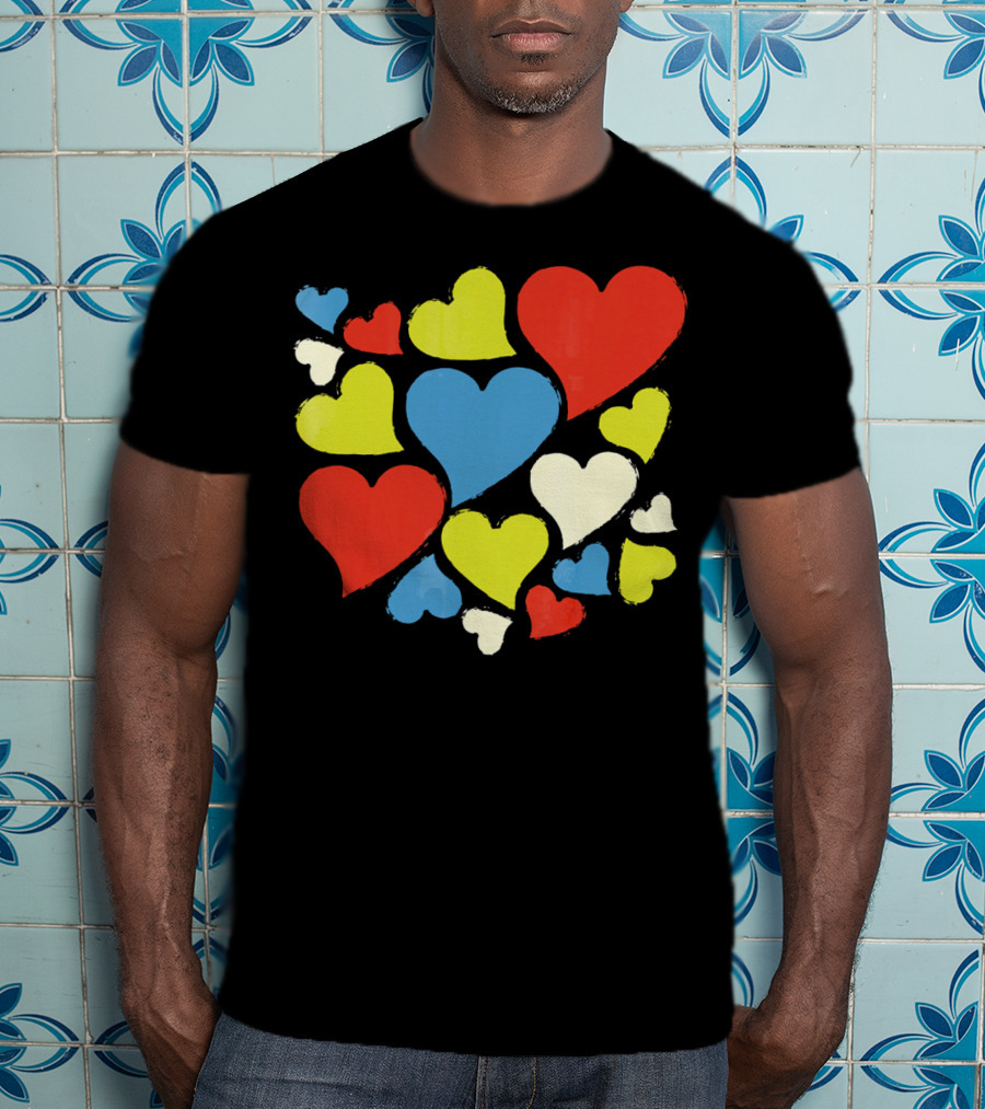 Retro Multicolor Hearts For Valentine's Day T-Shirt