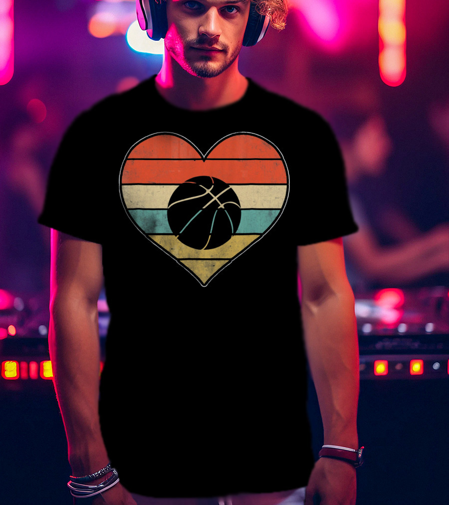 Retro Vintage Striped Heart Basketball Valentine T-Shirt