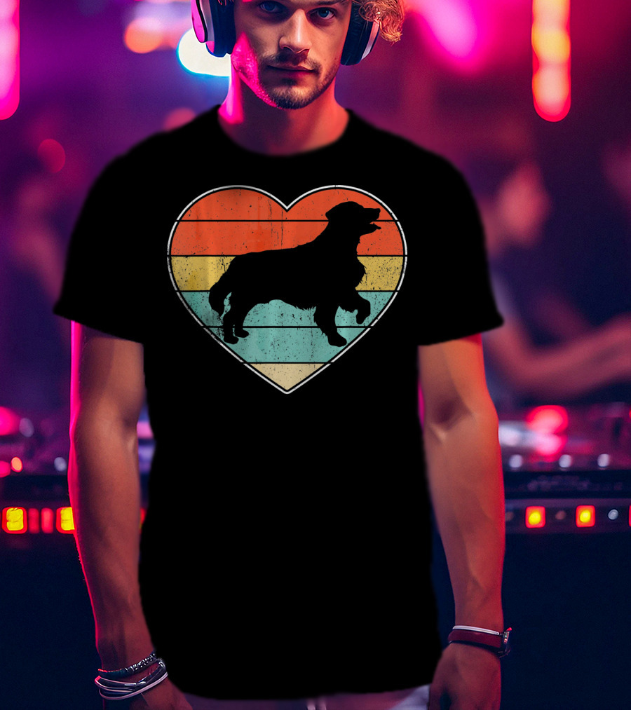 Retro Vintage Golden Retriever Silhouette Heart T-Shirt