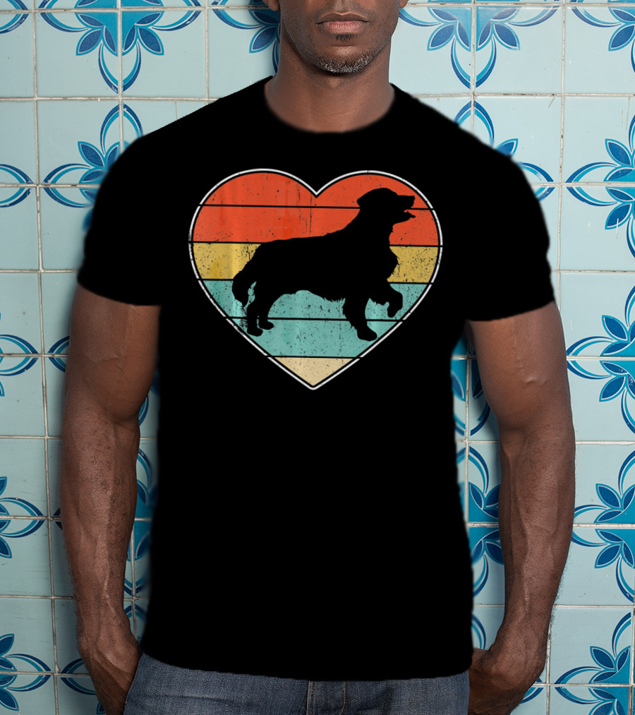 Retro Vintage Golden Retriever Silhouette Heart T-Shirt