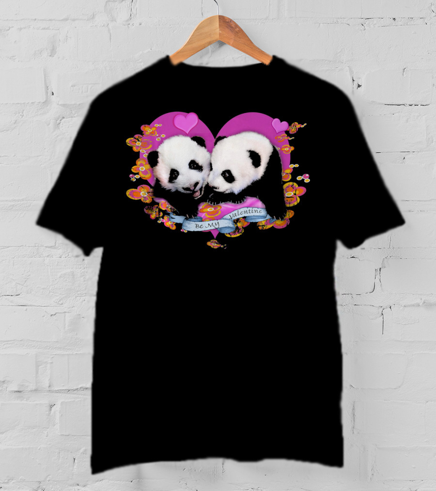 Be My Valentine Robert Campbell Panda Heart Pink Flowers T-Shirt