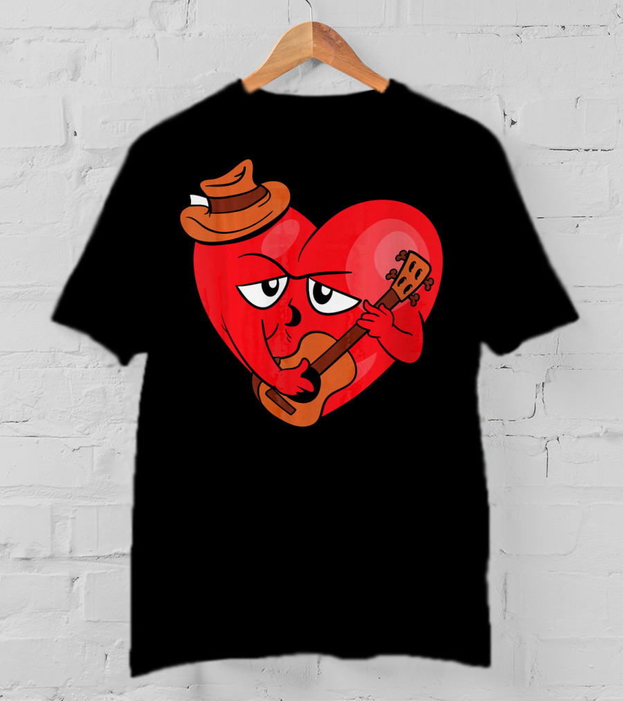 Heart Playing Guitar With Cowboy Hat Valentine's Day T-Shirt