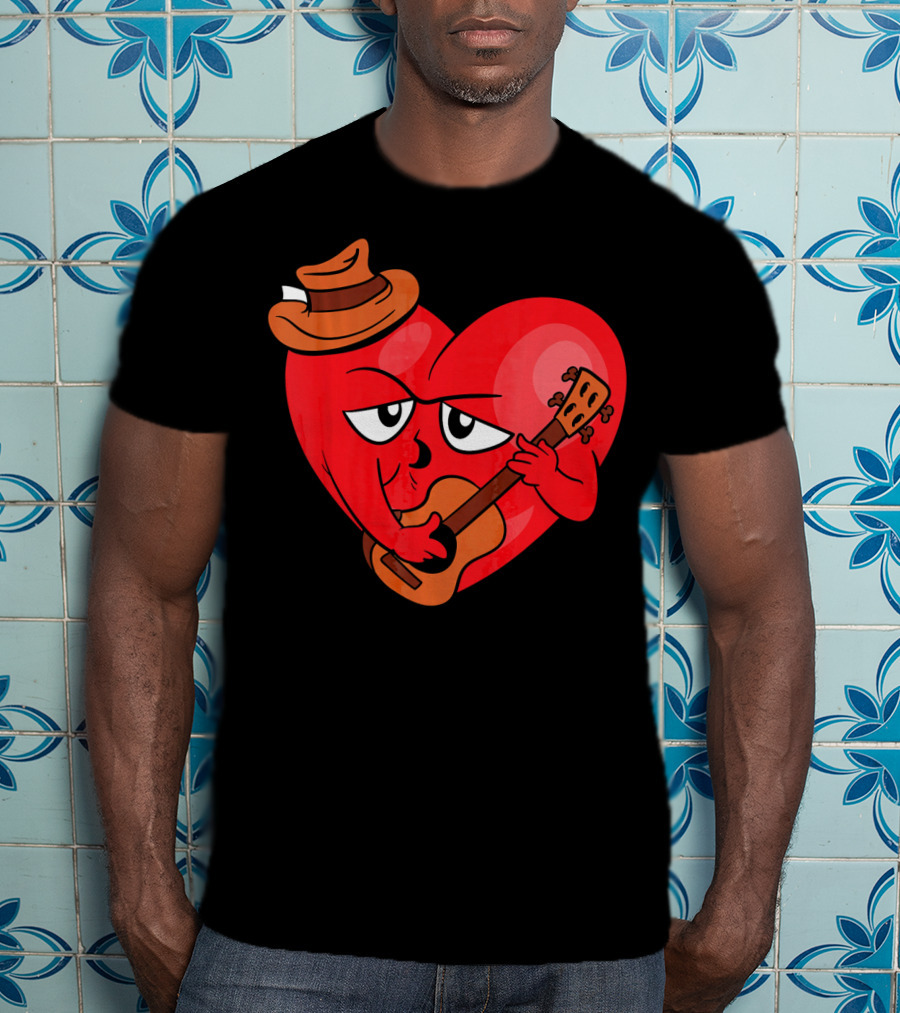 Heart Playing Guitar With Cowboy Hat Valentine's Day T-Shirt