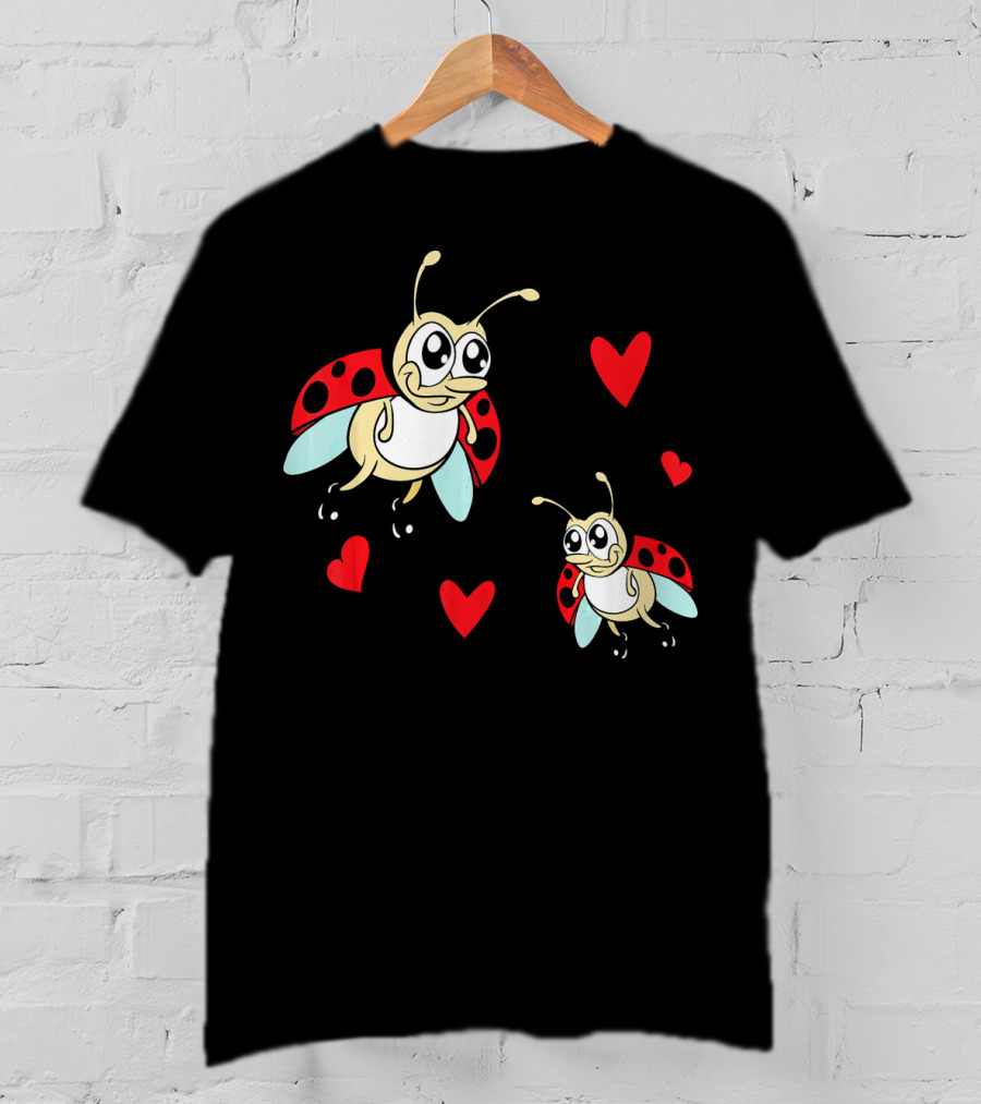 Romantic Valentine's Day Ladybug Couple With Hearts T-Shirt