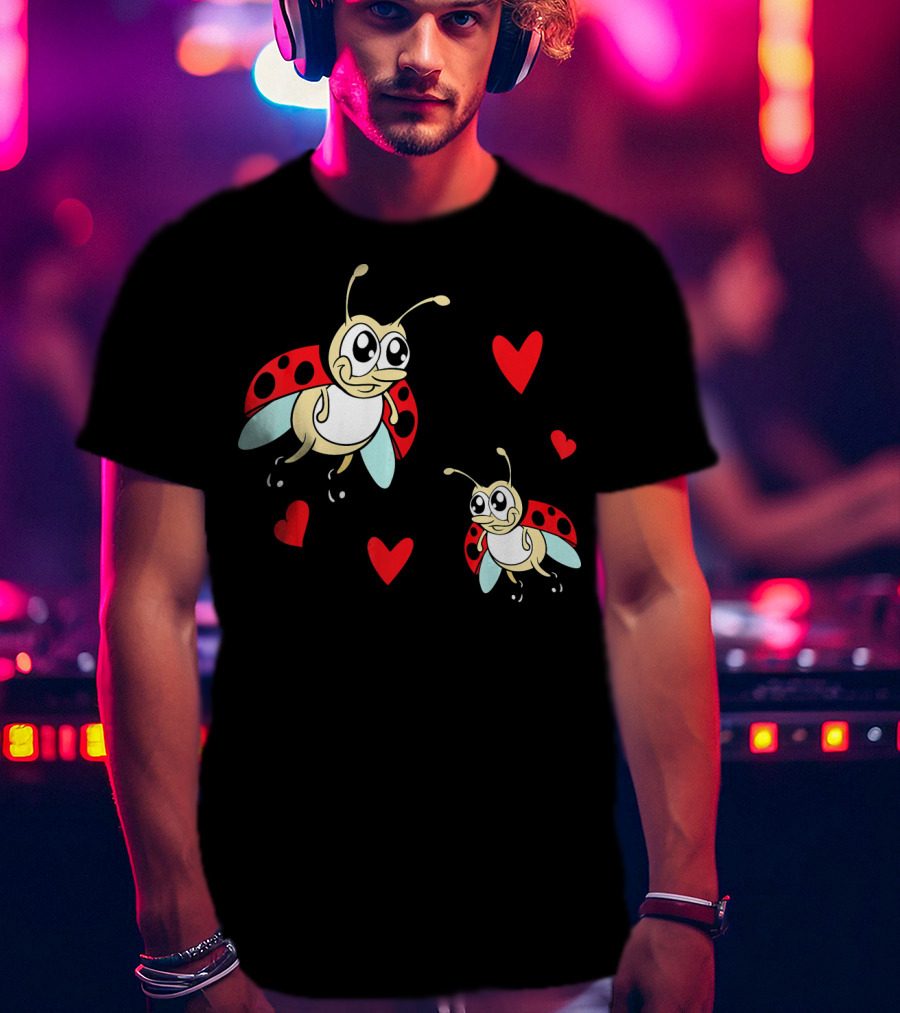 Romantic Valentine's Day Ladybug Couple With Hearts T-Shirt