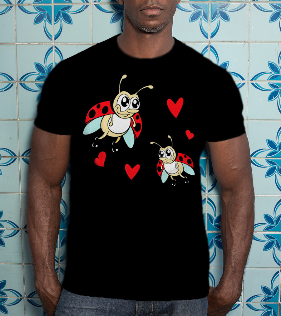 Romantic Valentine's Day Ladybug Couple With Hearts T-Shirt