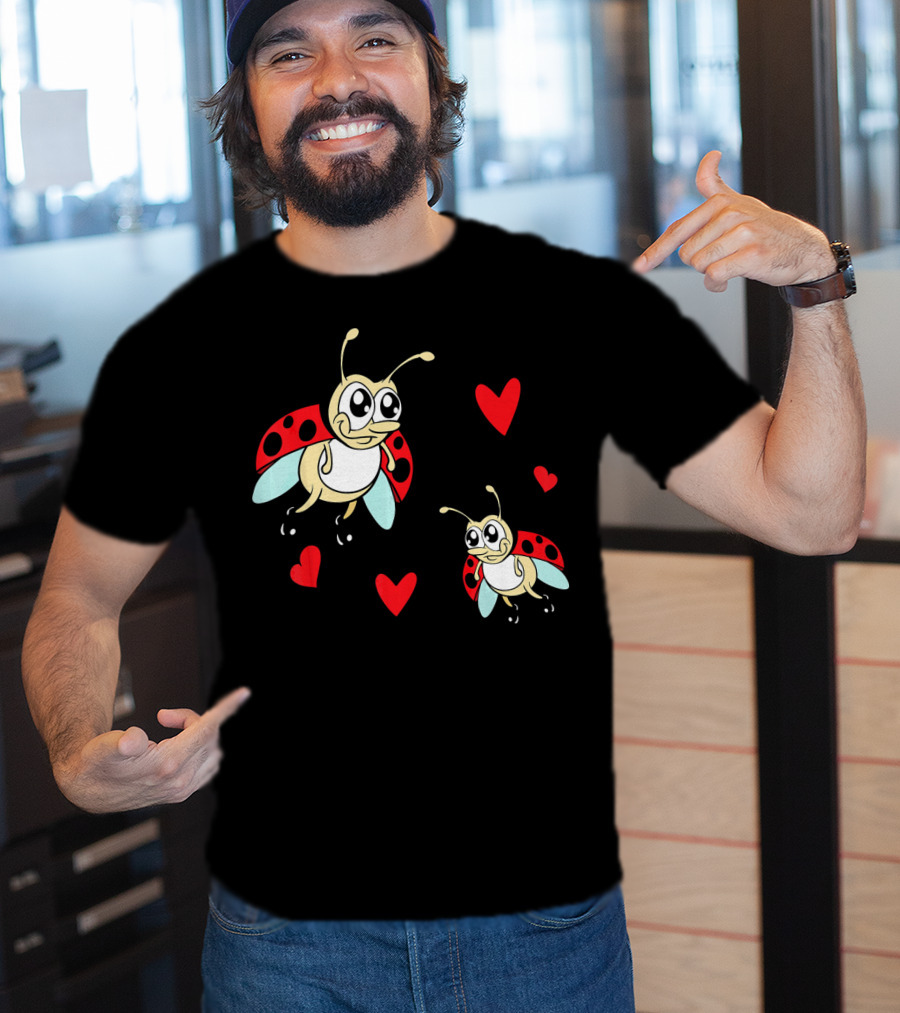 Romantic Valentine's Day Ladybug Couple With Hearts T-Shirt