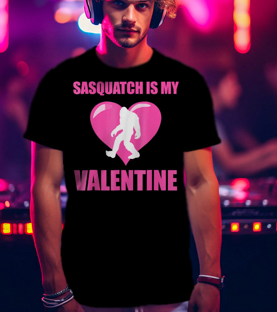 Sasquatch Is My Valentine Bigfoot Pink Heart T-Shirt