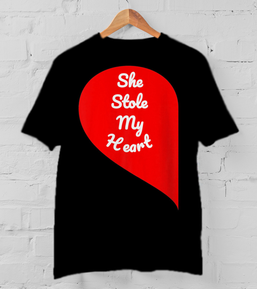 She Stole My Heart Valentine's Day Red Heart Drop Shaped T-Shirt