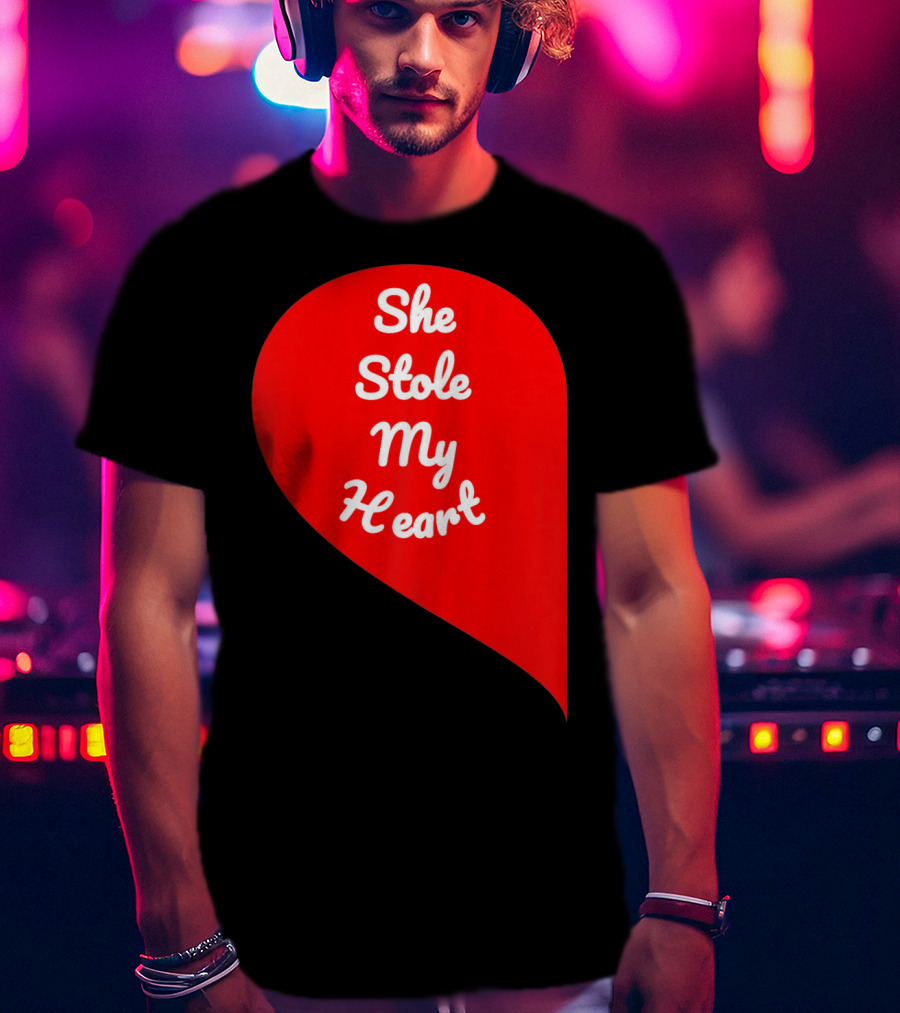 She Stole My Heart Valentine's Day Red Heart Drop Shaped T-Shirt