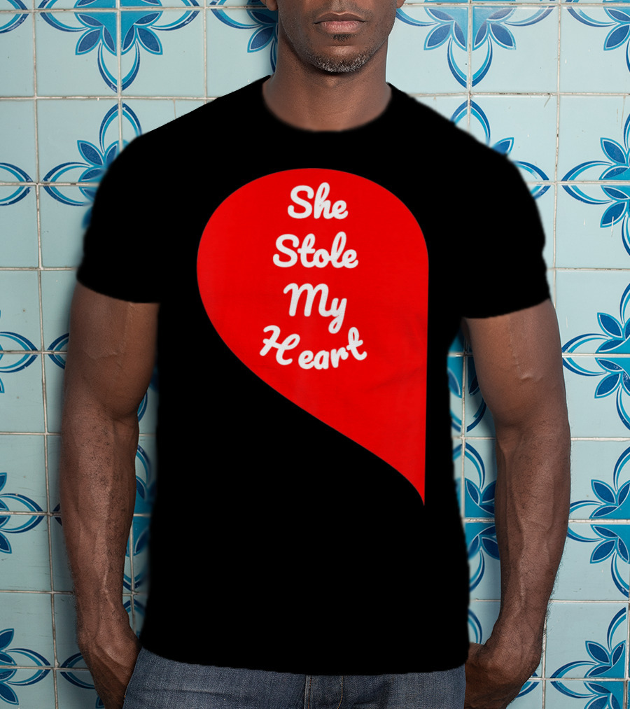 She Stole My Heart Valentine's Day Red Heart Drop Shaped T-Shirt