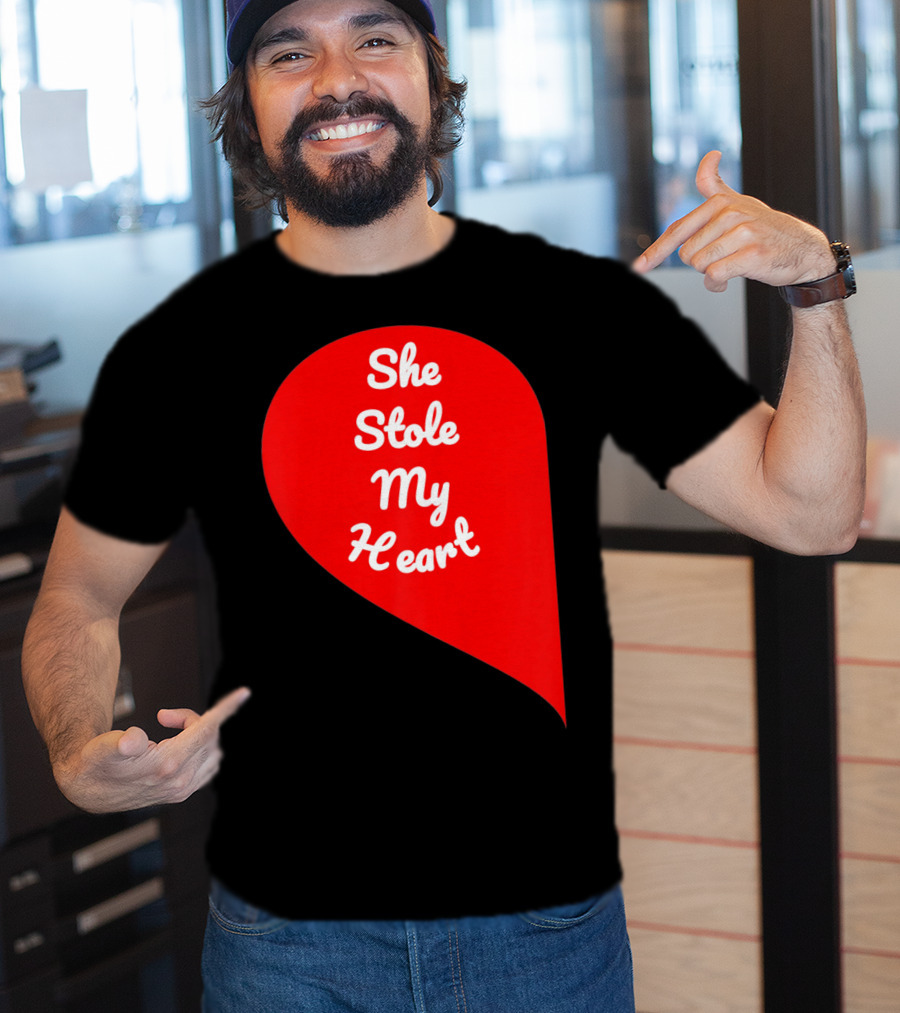 She Stole My Heart Valentine's Day Red Heart Drop Shaped T-Shirt