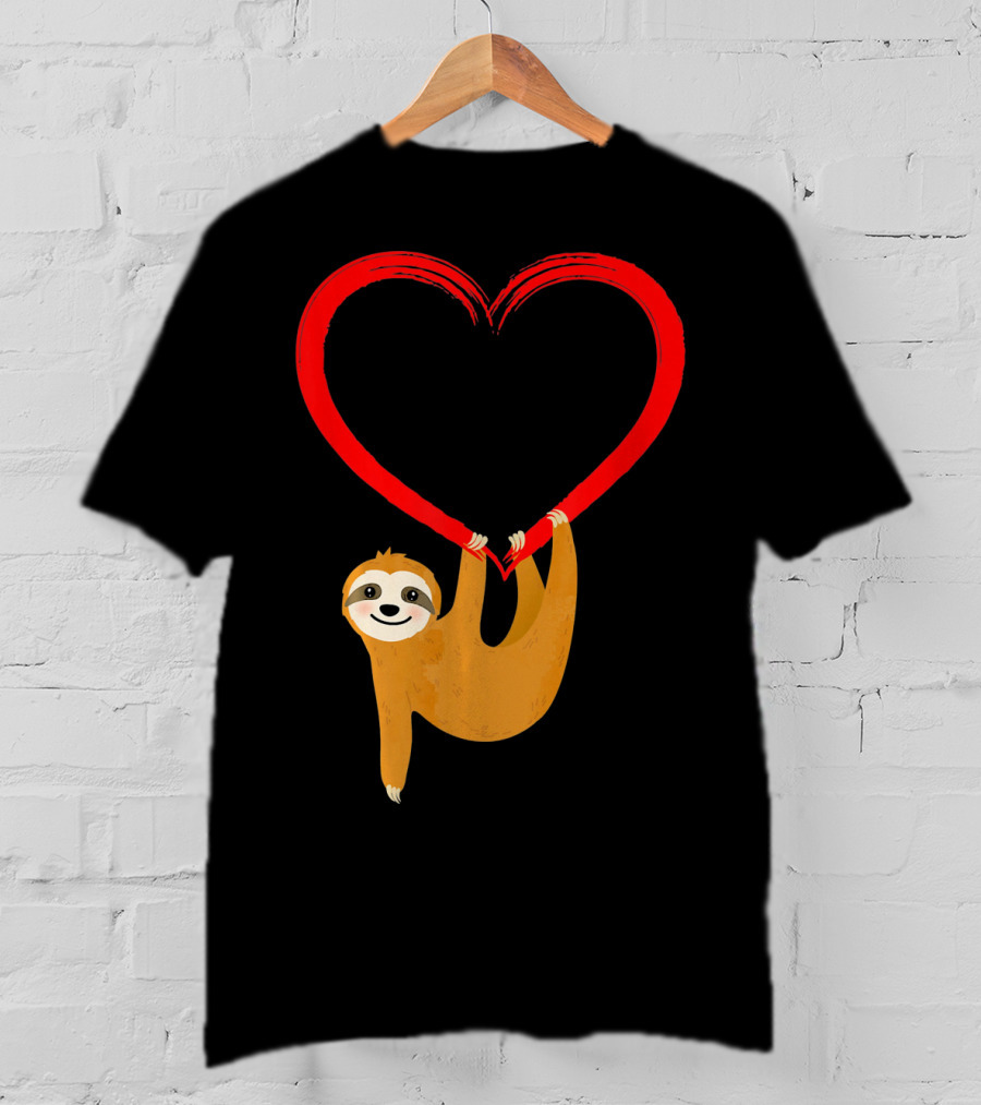 Valentines Day Sloth Hanging On Heart T-Shirt