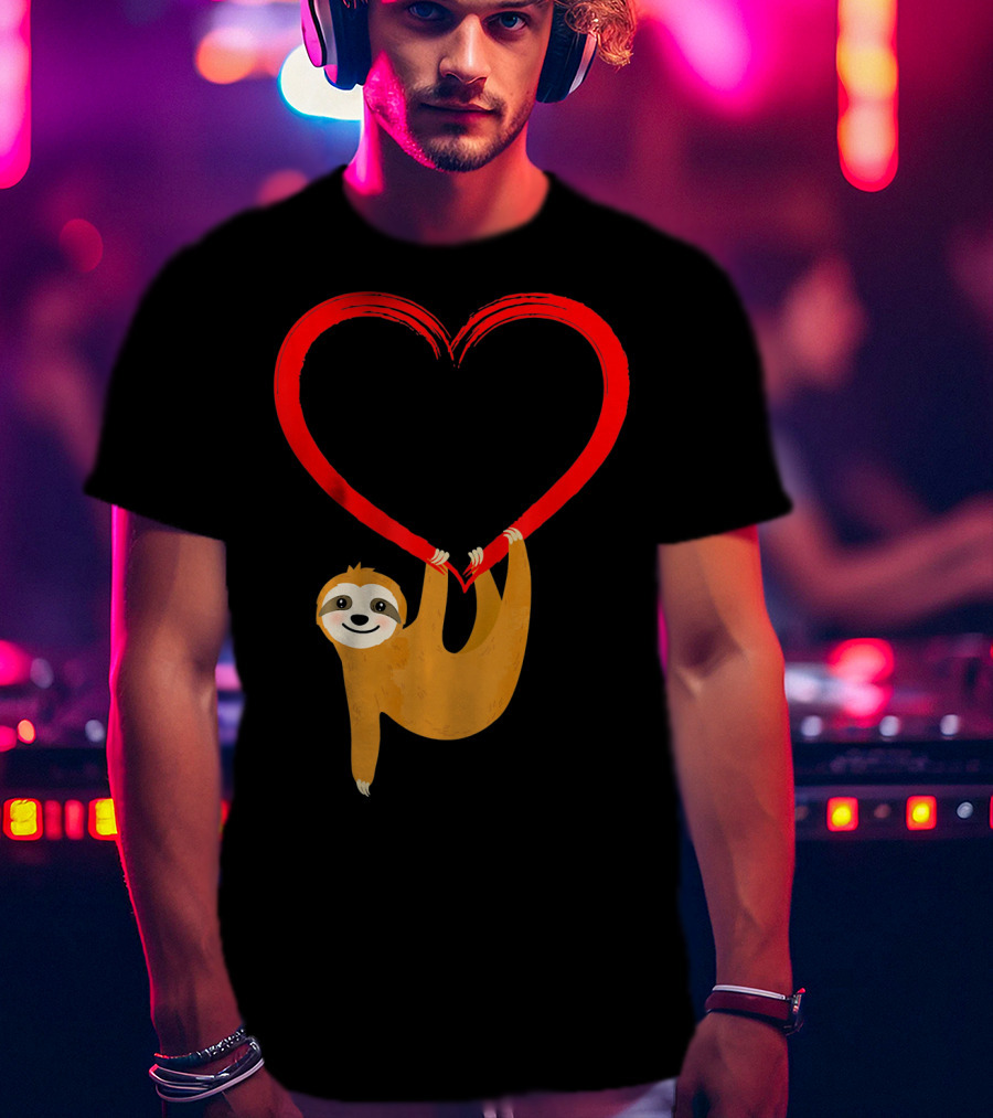 Valentines Day Sloth Hanging On Heart T-Shirt