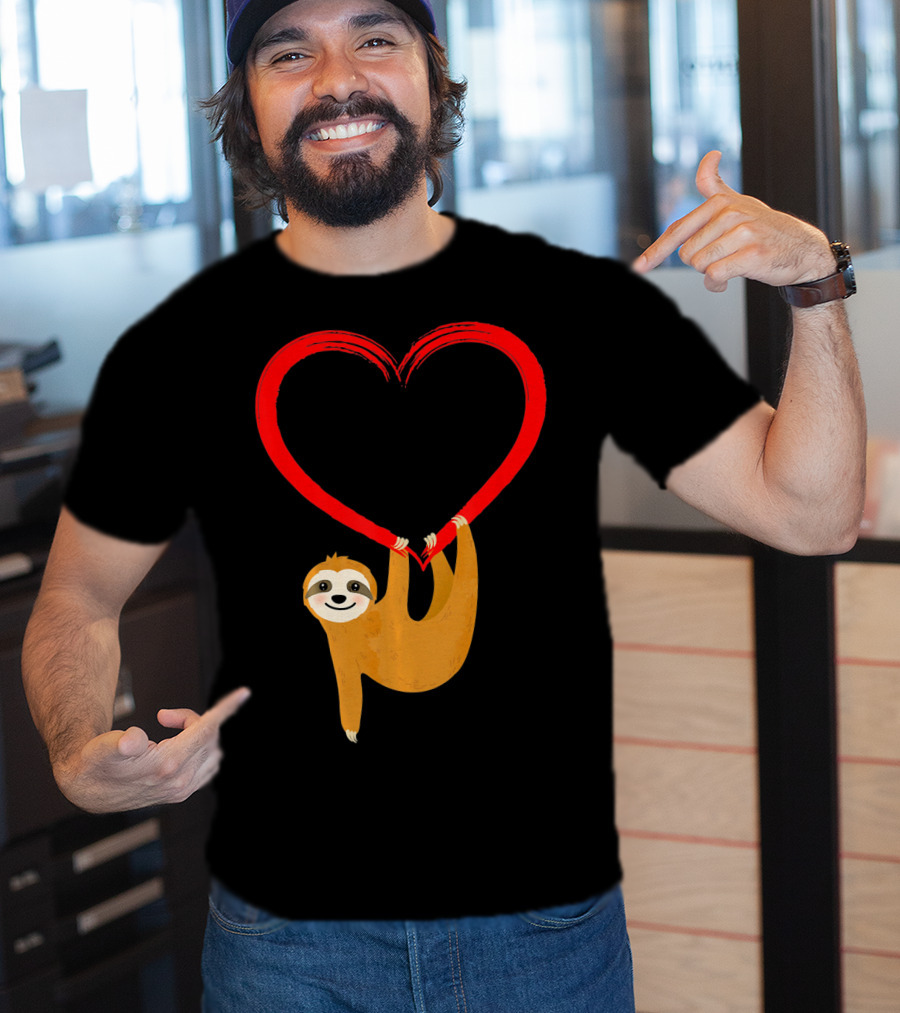 Valentines Day Sloth Hanging On Heart T-Shirt