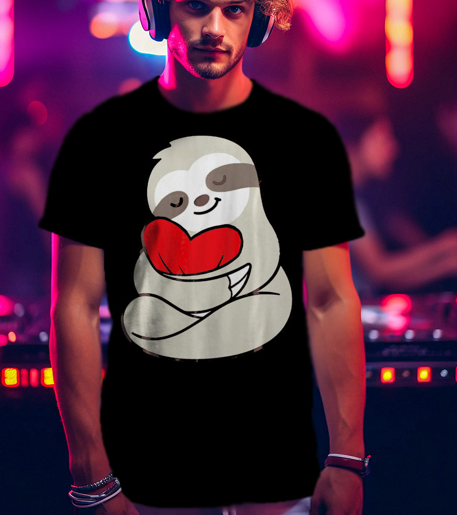 Sloth Hugging Heart Love Valentines T-Shirt