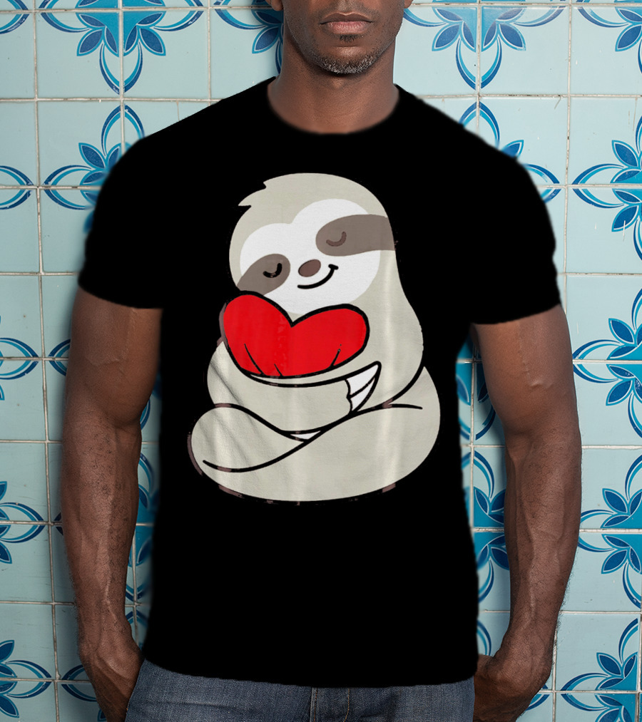 Sloth Hugging Heart Love Valentines T-Shirt