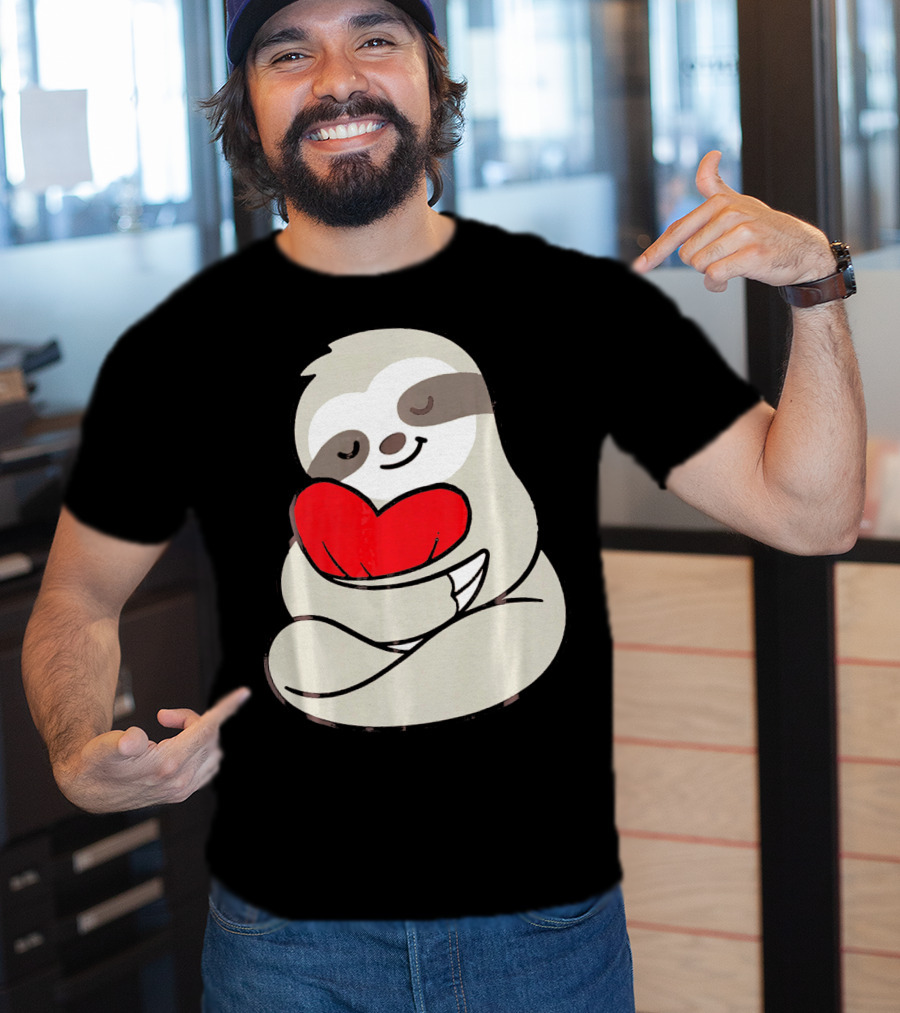 Sloth Hugging Heart Love Valentines T-Shirt