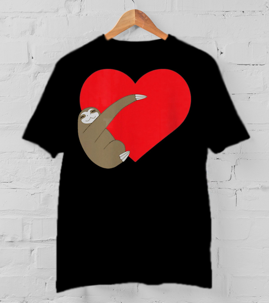 Sloth Hugging Heart Cute Pocket Va T-Shirt