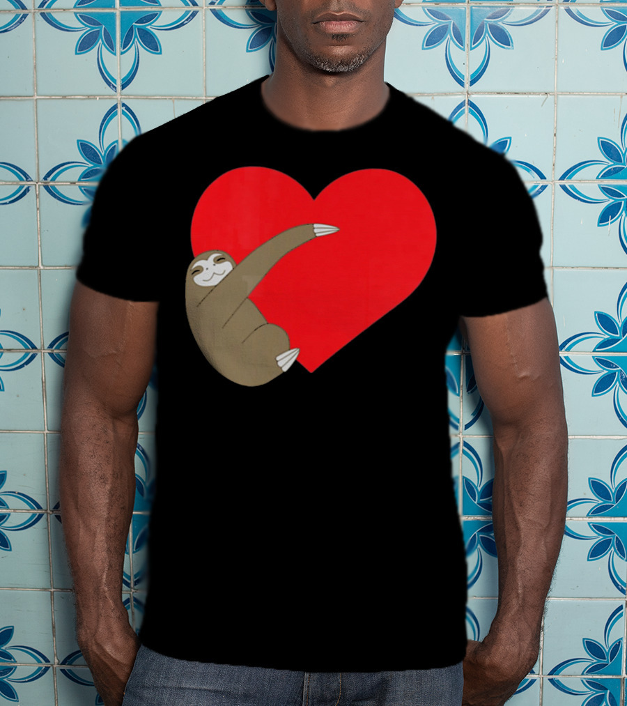 Sloth Hugging Heart Cute Pocket Va T-Shirt