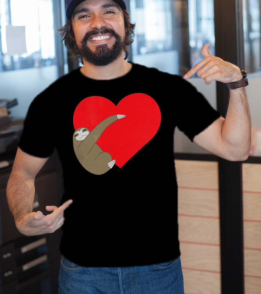 Sloth Hugging Heart Cute Pocket Va T-Shirt